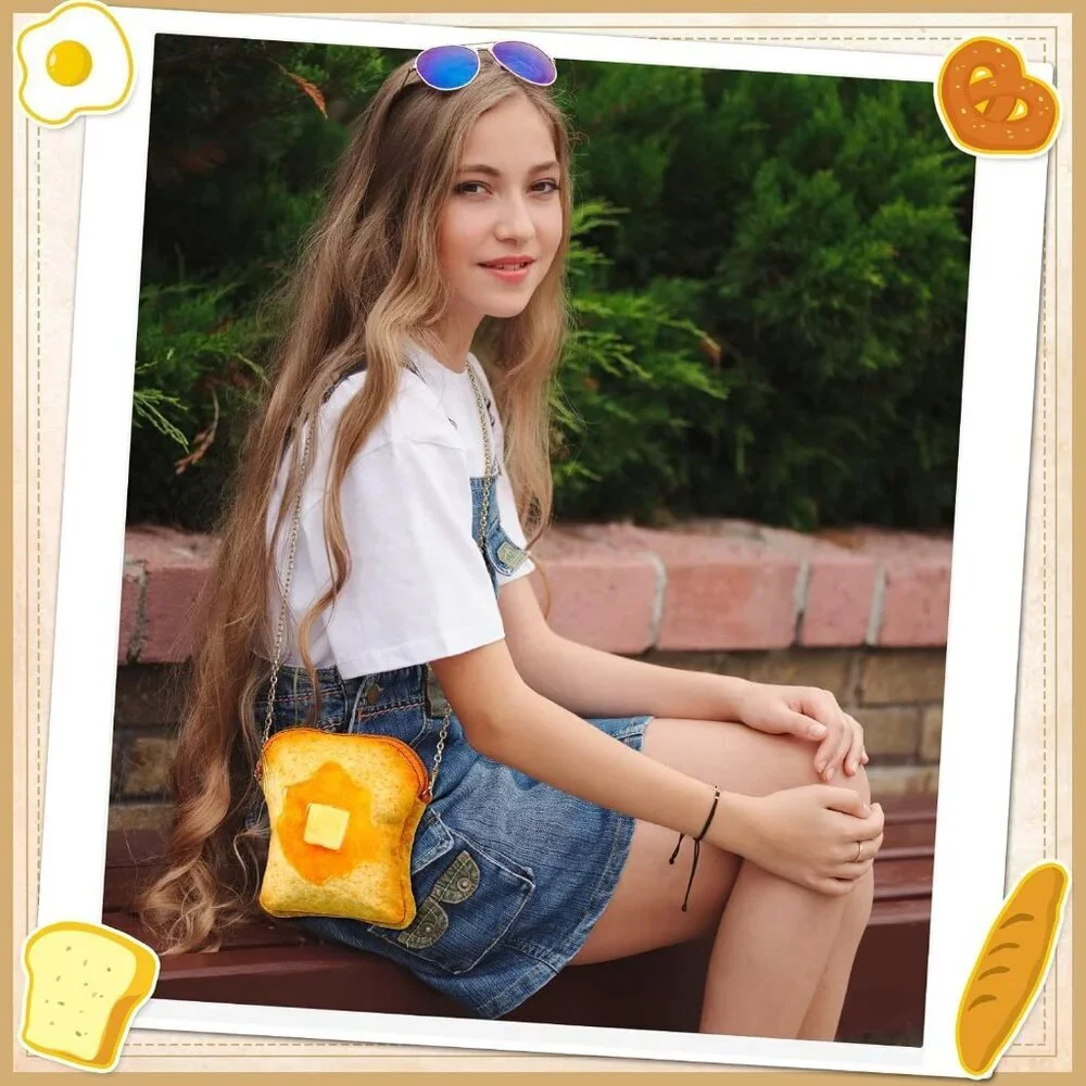 Toast Purse Plush Wool Crossbody Bag with Strap Cute Food Pouch for Women